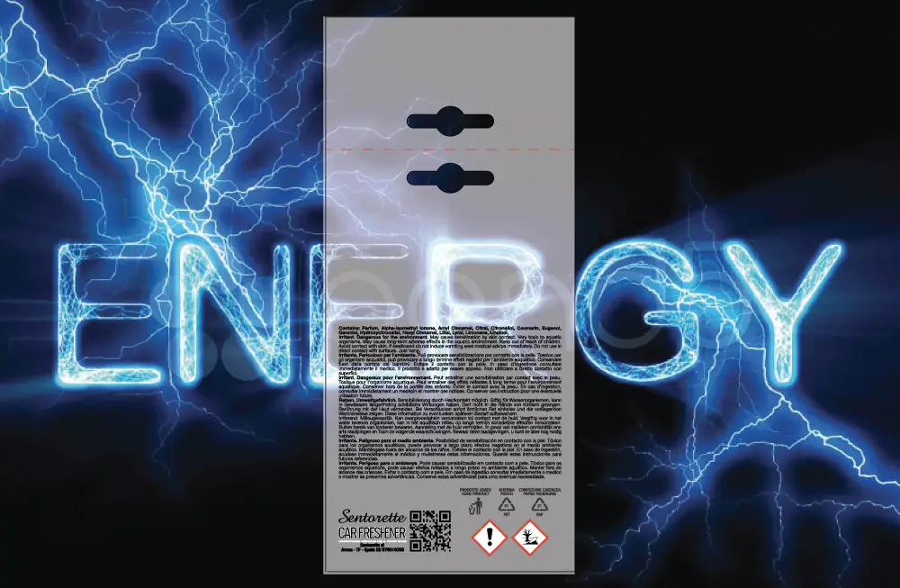 Customized car air freshener packaging template, fragrance:﻿Energy